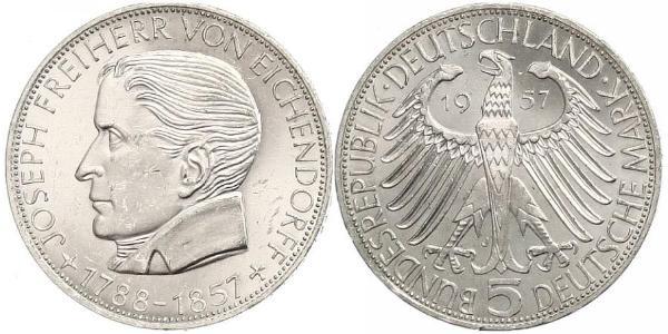 5 Mark Alemania Occidental (1949-1990) Plata Joseph von Eichendorff
