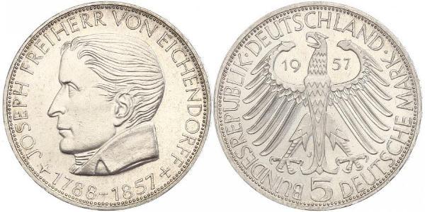 5 Mark Alemania Occidental (1949-1990) Plata Joseph von Eichendorff