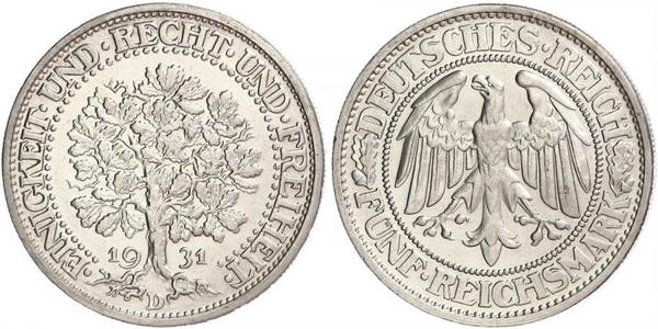 5 Mark Alemania / República de Weimar (1918-1933) Plata 