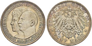 5 Mark Anhalt-Dessau (1603 -1863) Plata Federico II de Anhalt(1856 – 1918)