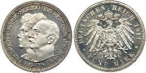 5 Mark Anhalt-Dessau (1603 -1863) Plata Federico II de Anhalt(1856 – 1918)