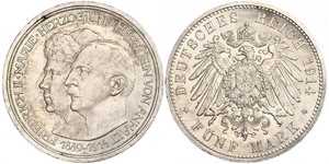 5 Mark Anhalt-Dessau (1603 -1863) Plata Federico II de Anhalt(1856 – 1918)
