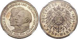 5 Mark Anhalt-Dessau (1603 -1863) Plata Federico II de Anhalt(1856 – 1918)