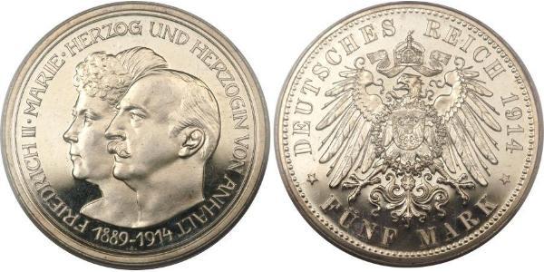 5 Mark Anhalt-Dessau (1603 -1863) Plata Federico II de Anhalt(1856 – 1918)