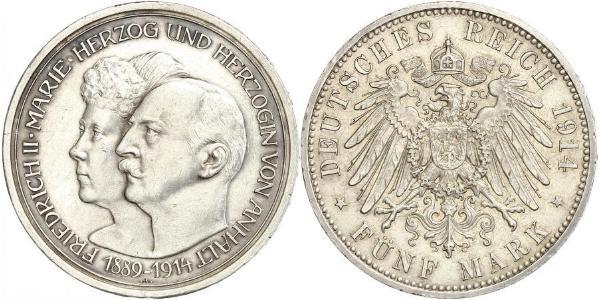 5 Mark Anhalt-Dessau (1603 -1863) Plata Federico II de Anhalt(1856 – 1918)