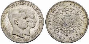 5 Mark Ducado de Brunswick (1815 - 1918) Plata Ernesto Augusto III de Hannover (1887 - 1953)