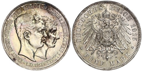 5 Mark Ducado de Brunswick (1815 - 1918) Plata Ernesto Augusto III de Hannover (1887 - 1953)