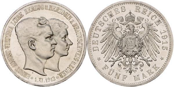 5 Mark Ducado de Brunswick (1815 - 1918) Plata Ernesto Augusto III de Hannover (1887 - 1953)