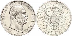 5 Mark Ducado de Sajonia-Altenburgo  (1826 - 1920) Plata Ernesto I de Sajonia-Altenburgo (1826 - 1908)