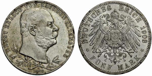 5 Mark Ducado de Sajonia-Altenburgo  (1826 - 1920) Plata Ernesto I de Sajonia-Altenburgo (1826 - 1908)