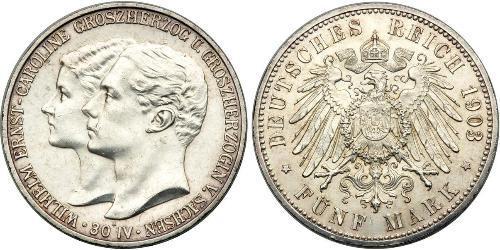 5 Mark Ducado de Sajonia-Weimar-Eisenach (1809 - 1918) Plata Guillermo Ernesto de Sajonia-Weimar-Eisenach