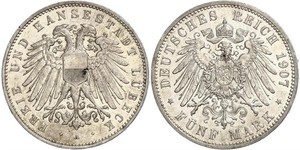 5 Mark Free City of Lübeck Plata 