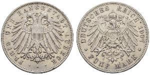 5 Mark Free City of Lübeck Plata 
