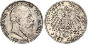 5 Mark Gran Ducado de Baden (1806-1918) Plata Federico I de Baden (1826 - 1907)