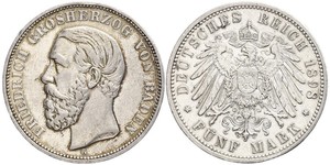 5 Mark Gran Ducado de Baden (1806-1918) Plata Federico I de Baden (1826 - 1907)