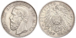 5 Mark Gran Ducado de Baden (1806-1918) Plata Federico I de Baden (1826 - 1907)