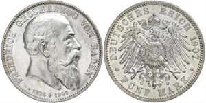 5 Mark Gran Ducado de Baden (1806-1918) Plata Federico I de Baden (1826 - 1907)