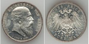 5 Mark Gran Ducado de Baden (1806-1918) Plata Federico I de Baden (1826 - 1907)