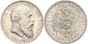 5 Mark Gran Ducado de Baden (1806-1918) Plata Federico I de Baden (1826 - 1907)