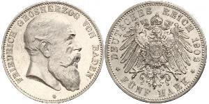 5 Mark Gran Ducado de Baden (1806-1918) Plata Federico I de Baden (1826 - 1907)