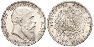 5 Mark Gran Ducado de Baden (1806-1918) Plata Federico I de Baden (1826 - 1907)