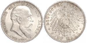 5 Mark Gran Ducado de Baden (1806-1918) Plata Federico I de Baden (1826 - 1907)