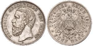5 Mark Gran Ducado de Baden (1806-1918) Plata Federico I de Baden (1826 - 1907)