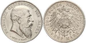 5 Mark Gran Ducado de Baden (1806-1918) Plata Federico I de Baden (1826 - 1907)