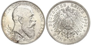 5 Mark Gran Ducado de Baden (1806-1918) / Imperio alemán (1871-1918) Plata Federico I de Baden (1826 - 1907)