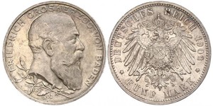 5 Mark Gran Ducado de Baden (1806-1918) / Imperio alemán (1871-1918) Plata Federico I de Baden (1826 - 1907)