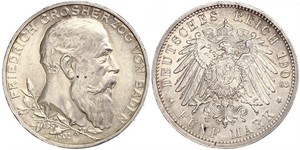 5 Mark Gran Ducado de Baden (1806-1918) / Imperio alemán (1871-1918) Plata Federico I de Baden (1826 - 1907)