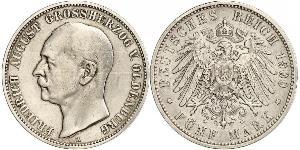 5 Mark Grand Duchy of Oldenburg (1814 - 1918) Plata Federico Augusto III de Sajonia (1865-1932)