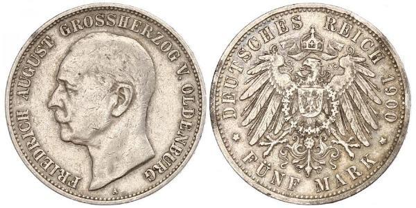 5 Mark Grand Duchy of Oldenburg (1814 - 1918) Plata Federico Augusto III de Sajonia (1865-1932)