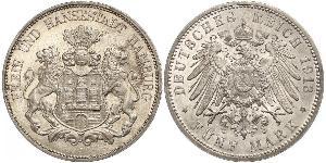 5 Mark Hamburgo / Imperio alemán (1871-1918) Plata 