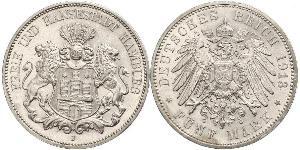 5 Mark Hamburgo / Imperio alemán (1871-1918) Plata 