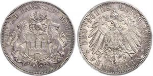 5 Mark Hamburgo / Imperio alemán (1871-1918) Plata 