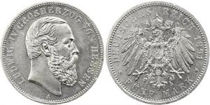 5 Mark Hesse-Darmstadt (1806 - 1918) Plata Luis IV de Hesse-Darmstadt