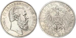 5 Mark Hesse-Darmstadt (1806 - 1918) Plata Luis IV de Hesse-Darmstadt