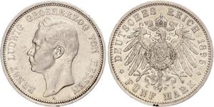 5 Mark Hesse-Darmstadt (1806 - 1918) Plata Ernesto Luis de Hesse-Darmstadt (1868 - 1937)