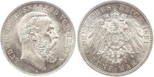 5 Mark Hesse-Darmstadt (1806 - 1918) Plata Luis IV de Hesse-Darmstadt