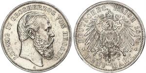 5 Mark Hesse-Darmstadt (1806 - 1918) Plata Luis IV de Hesse-Darmstadt