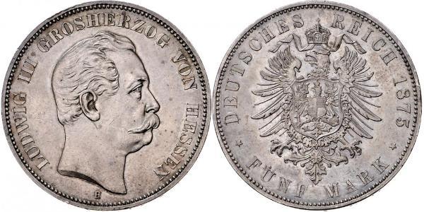 5 Mark Hesse-Darmstadt (1806 - 1918) Plata Luis III de Hesse-Darmstadt