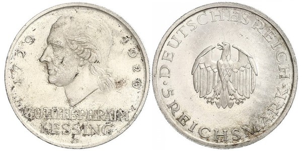 5 Mark Imperio alemán (1871-1918) Plata Gotthold Ephraim Lessing