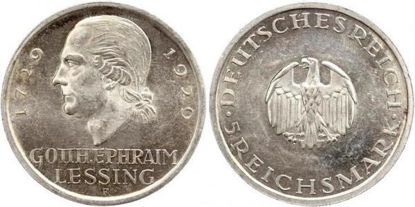 5 Mark Imperio alemán (1871-1918) Plata Gotthold Ephraim Lessing