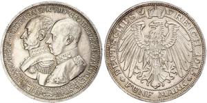 5 Mark Mecklemburgo-Schwerin (1352-1918) Plata Frederick Francis IV, Grand Duke of Mecklenburg (1882 - 1945)