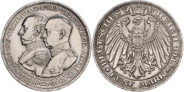 5 Mark Mecklemburgo-Schwerin (1352-1918) Plata Frederick Francis IV, Grand Duke of Mecklenburg (1882 - 1945)