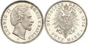 5 Mark Reino de Baviera (1806 - 1918) Plata Luis II de Baviera(1845 – 1886)