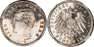 5 Mark Reino de Baviera (1806 - 1918) Plata Otón I de Baviera(1848 – 1916)