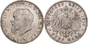 5 Mark Reino de Baviera (1806 - 1918) Plata Luis III de Baviera (1845 – 1921)