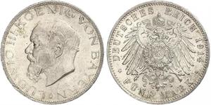 5 Mark Reino de Baviera (1806 - 1918) Plata Luis III de Baviera (1845 – 1921)